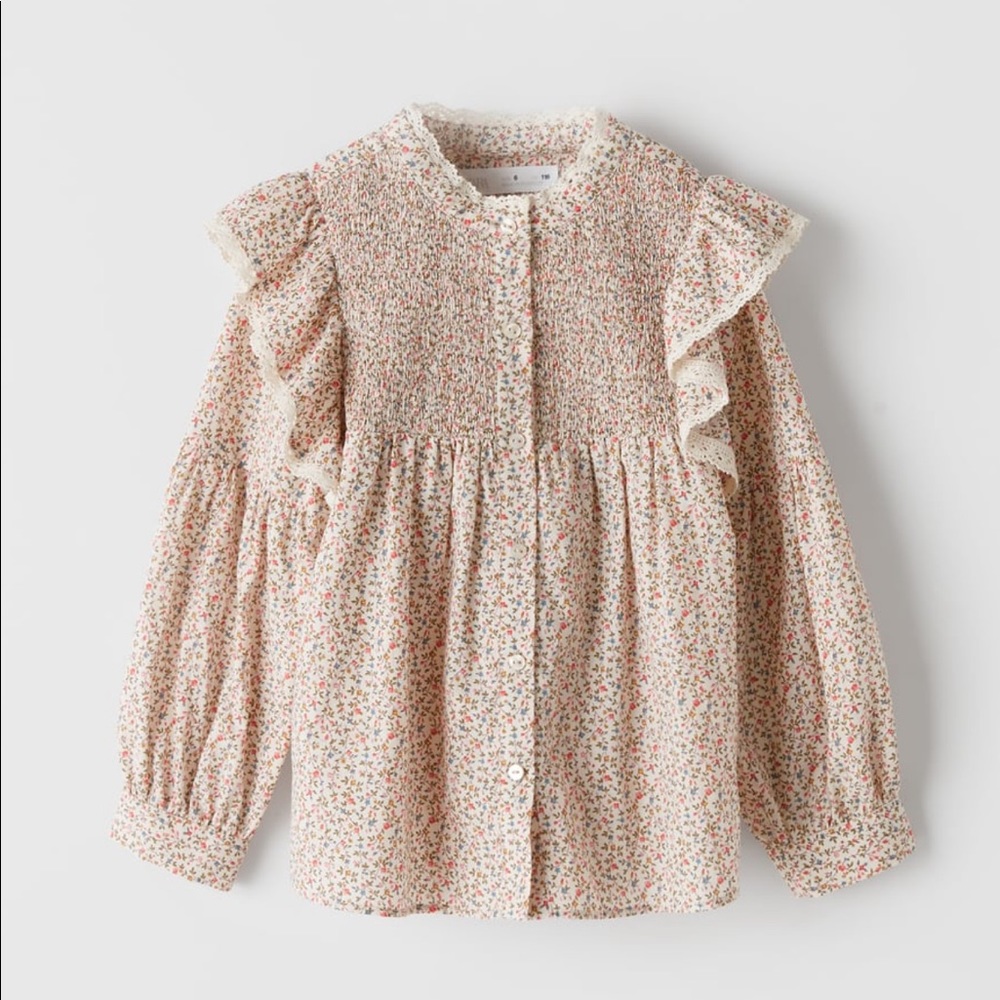 Elastic Floral Blouse Girls